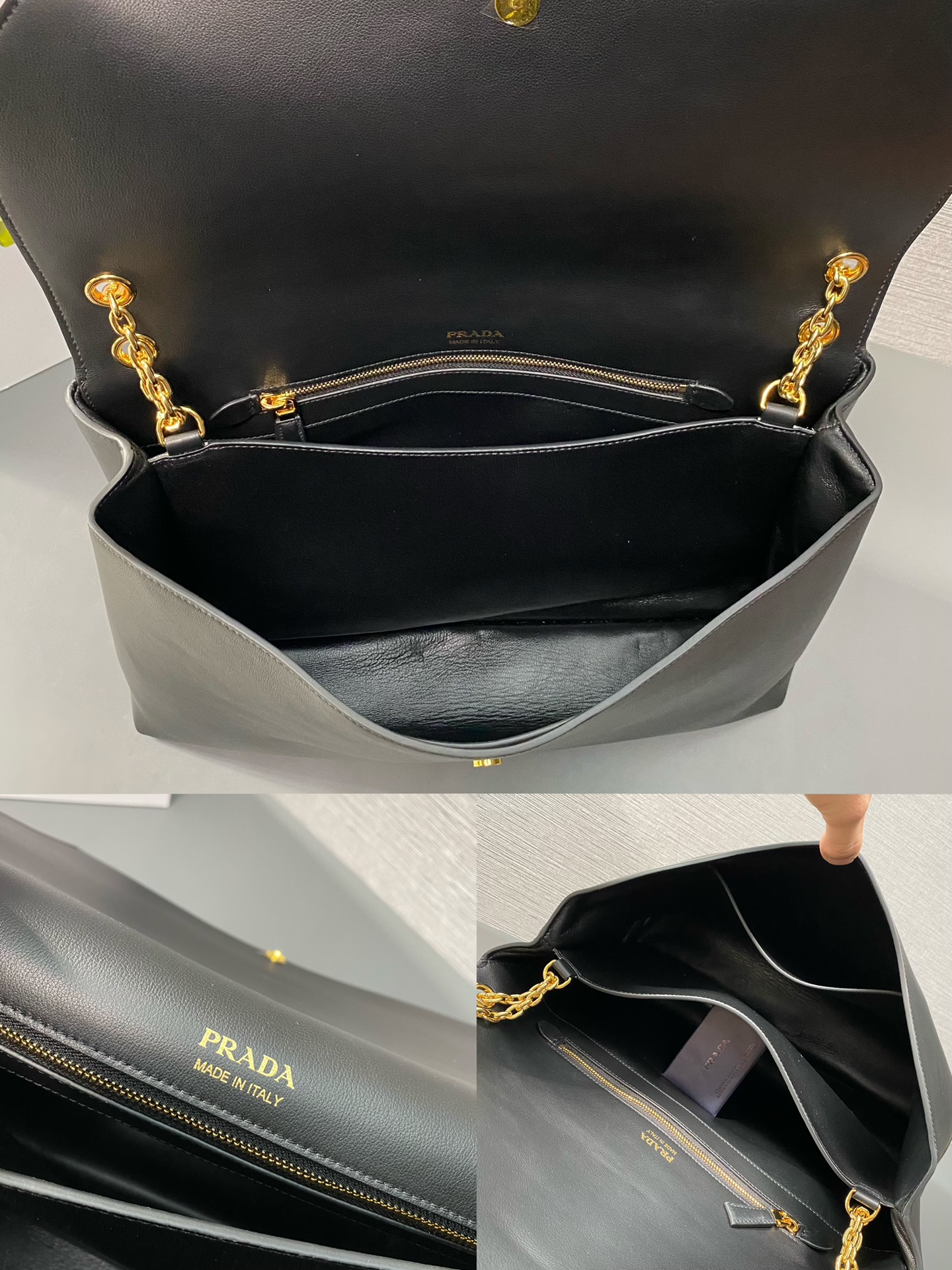 Prada Large Leather Shoulder Bag Handbag Black 1BD368